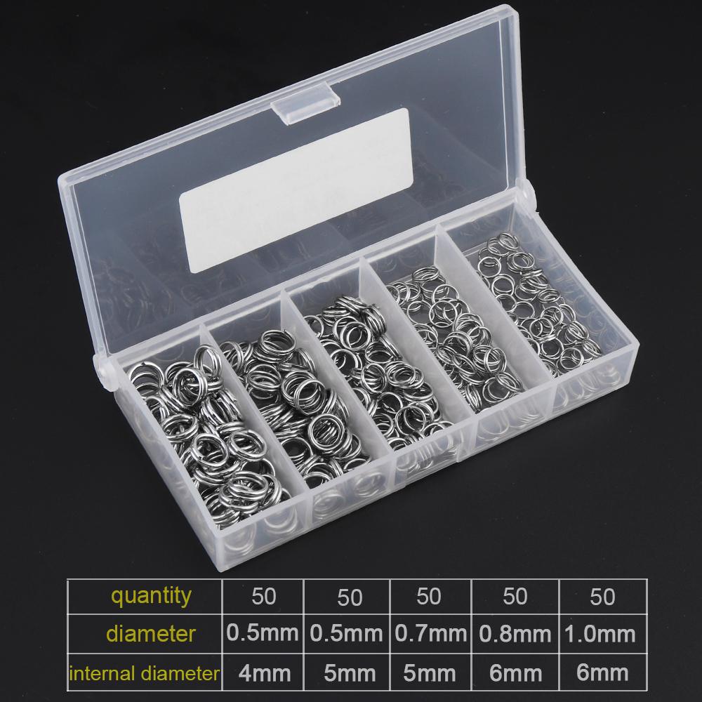 250 шт. рыболовное кольцо с двойной петлей из нержавеющей стали, 5 размеров, смешанный разъемный зажим, быстрое вертлюг