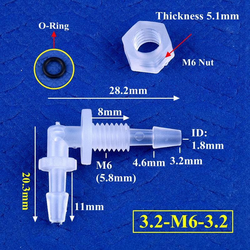 PP Pagoda Elbow Connector With Nut O-Ring M6~G1/2 To 2.4-11.1mm Thread Irrigation Aquarium Tank Adapter Irrigation Water Hose Joint