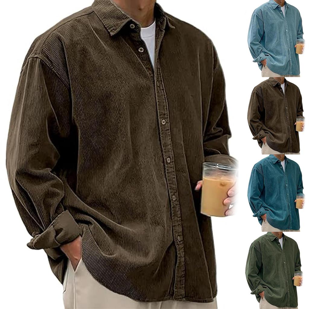 Men's Cotton Shirts Long Sleeve Casual Button Down Textured T-Shirt Loose Vacation Beach Lightweight Topsrt