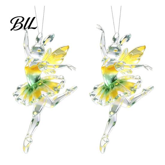 Christmas Tree Hanging Ornaments 2Pcs Glitter Ballet Girl Keychain, 2D Acrylic Pendant for Bag Backpack, Sparkling Fence Branch Decorations Dancer Car