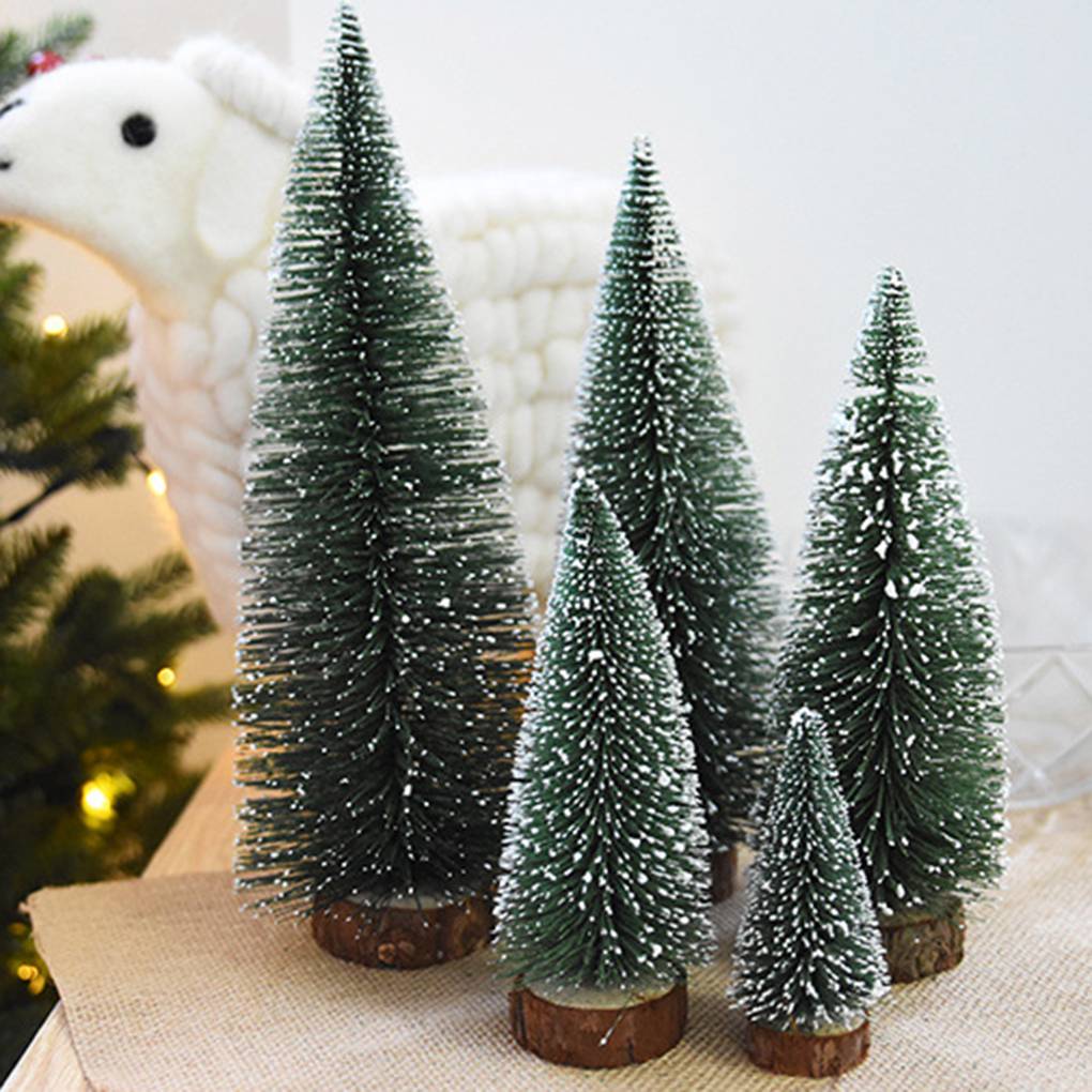 Mini Christmas Tree Figurines Miniatures Plastic Winter Snow Ornament Xmas Party Resin Craft Miniature Landscape Decor Supplies