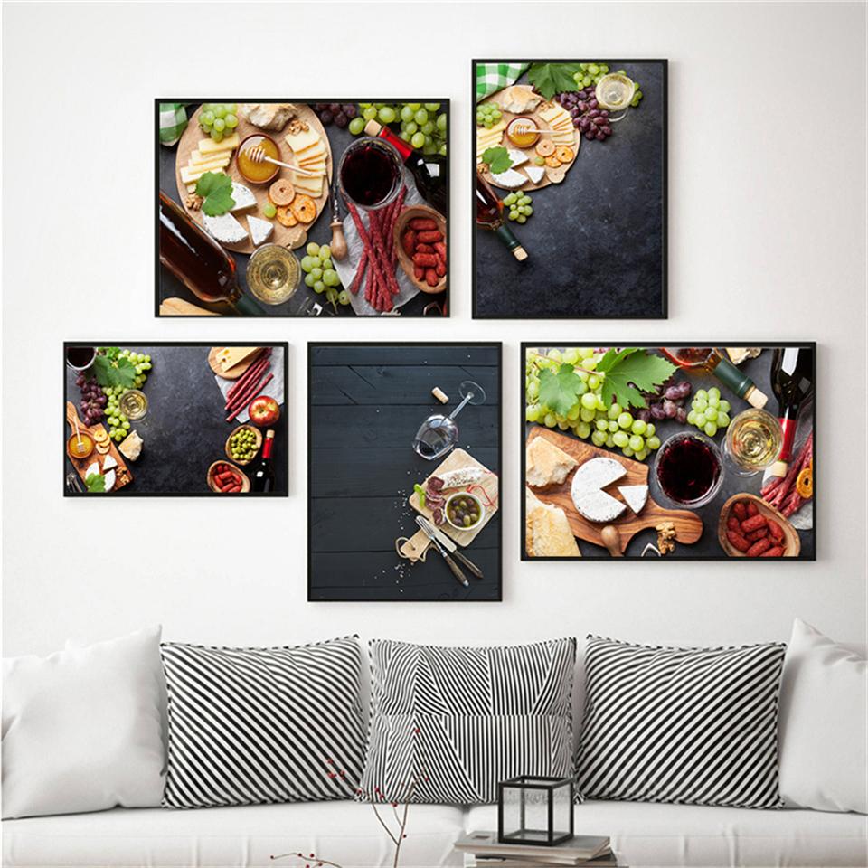 Овощи Фрукты Здоровая кухня Еда Холст Картина Греп Сыр Плакаты Печать Настенные картины Ресторан Столовая Декор