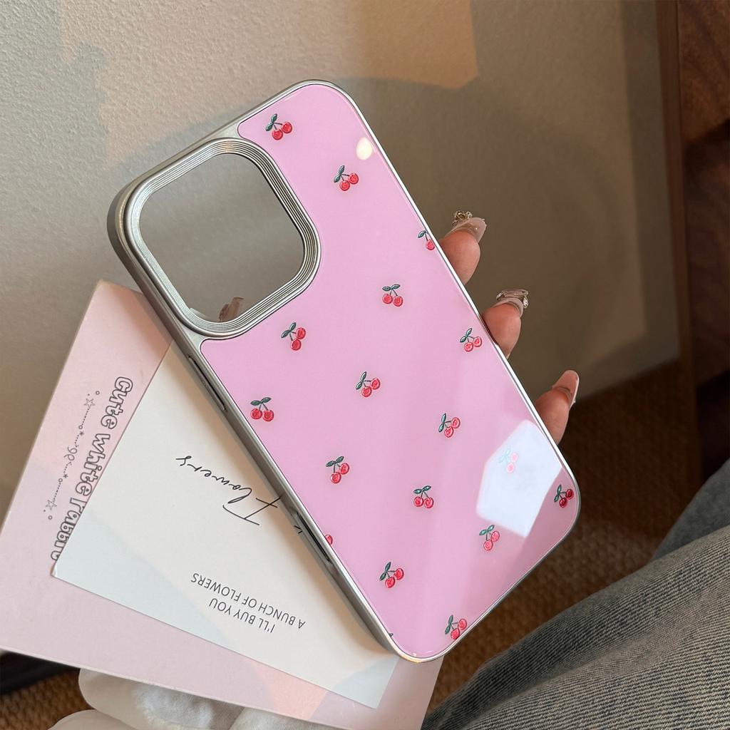 Gilded Ins Cherry Full Screen Apple 16 Mobile Phone Case 16pro Max Suitable for IPhone 15 Anti Fall 14 Glass 13