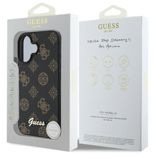 Etui do iPhone 16 Guess Peony Script MagSafe czarne