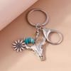 Retro Ethnic Bull Head Keychain Turquoise Key Ring Pendants for Women Girls Handbag Decor DIY Handmade Jewelry Gift