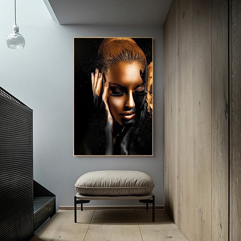 Африканские женщины Классические черные золотые жесты Плакаты и принты Женские портреты Картина на холсте Настенные художественные картины для домашнего декора