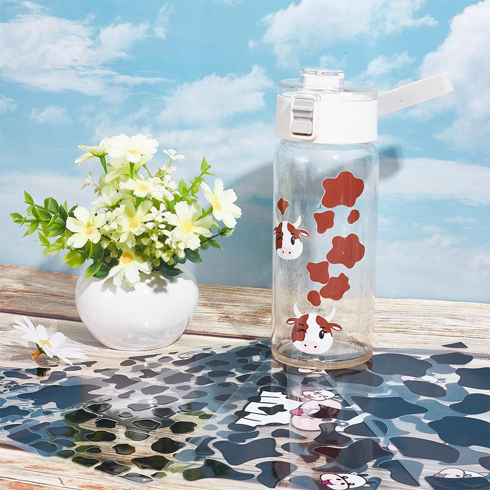 1set 8 Sheets 8 Colors Clear Film Cow Rub on Transfer Stickers for Glass Cups Waterproof Cup Wrap Transfer Decals for Cup Crafts Mixed Color