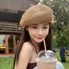 Ручной работы Соломенный берет Летняя шляпа художника Французская вязка Кепка Женская