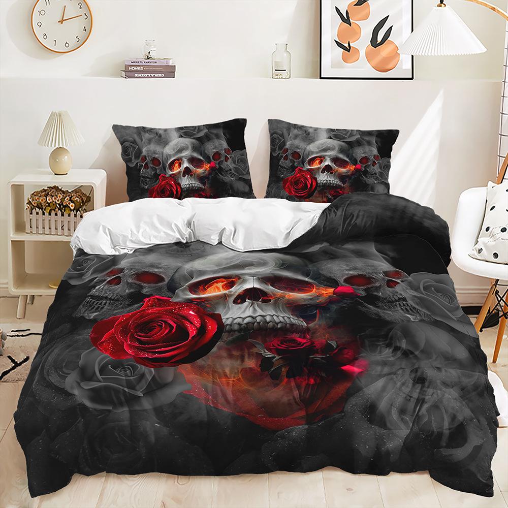 3D Skull Head Series Bedding Set Luxury Flower Skull Duvet Cover 2/3 Pieces DE135 * 200 Full Size Boys' Room Soft Bedroom Decoration