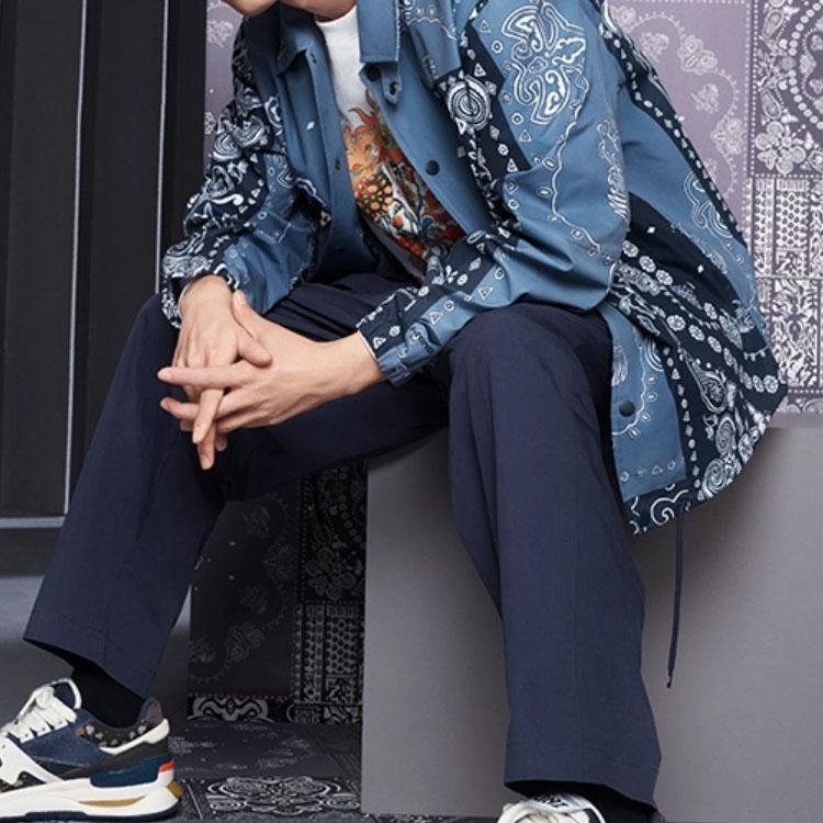 Li-Ning Модная спортивная серия, однобортный пиджак с откидным воротником и цветком кешью, куртка унисекс, индиго AFDS775-5