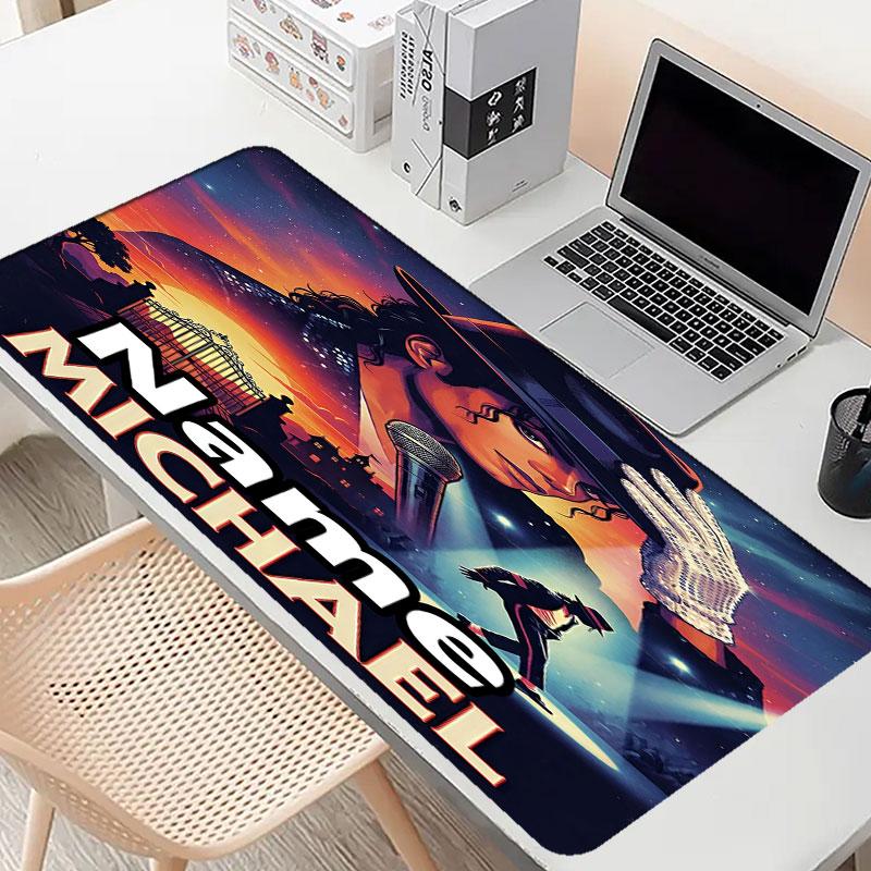 Custom Name Personalized Michael Jackson Pattern Mousepad, Laptop PC Desk Mat, Decorative Desk Mat for Home Keyboard Pad Gift