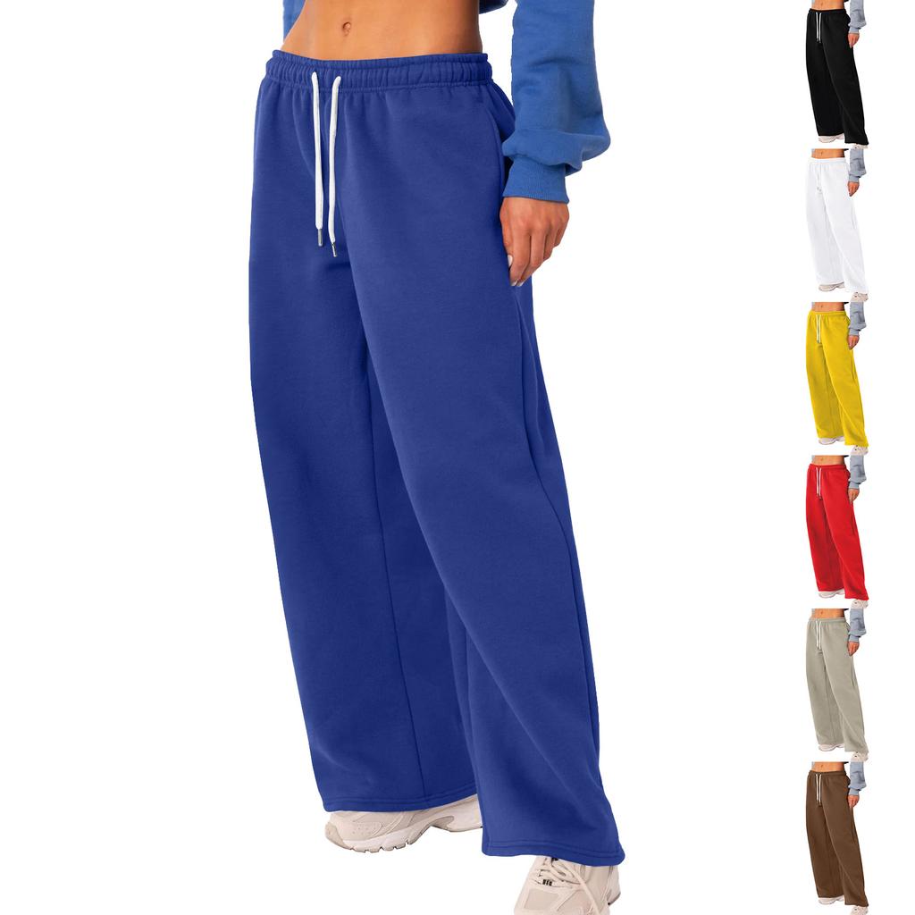 Women's Yoga Pants Comfortable Drawstring Pants Loose Straight Pants With Pockets Solid Color Sweat Pants Wide Leg Running Exercise