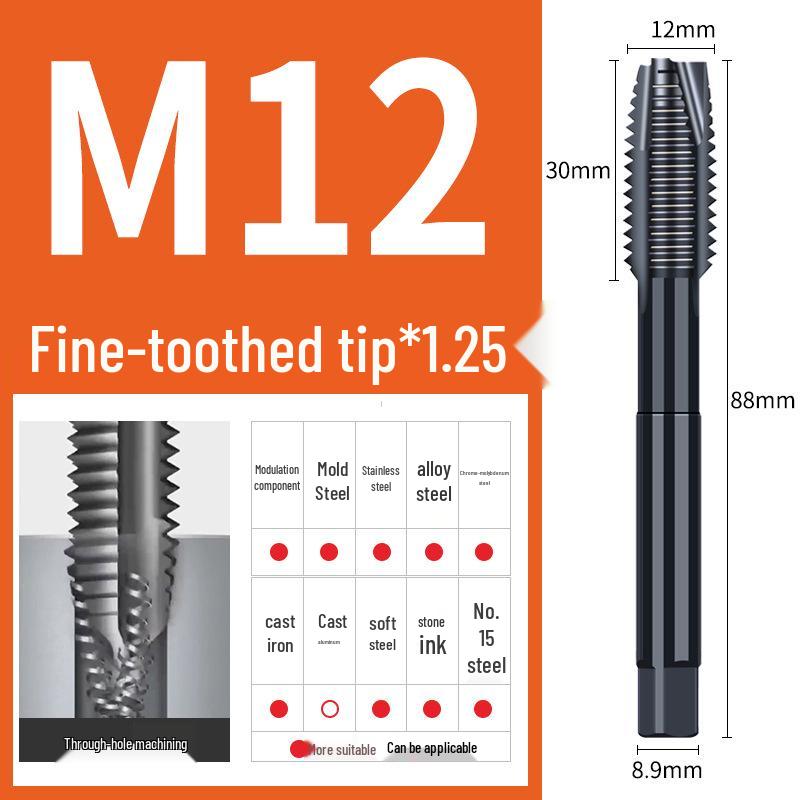 65° Машина для азотирования Спиральный метчик для нержавеющей стали, Размеры M3-M12