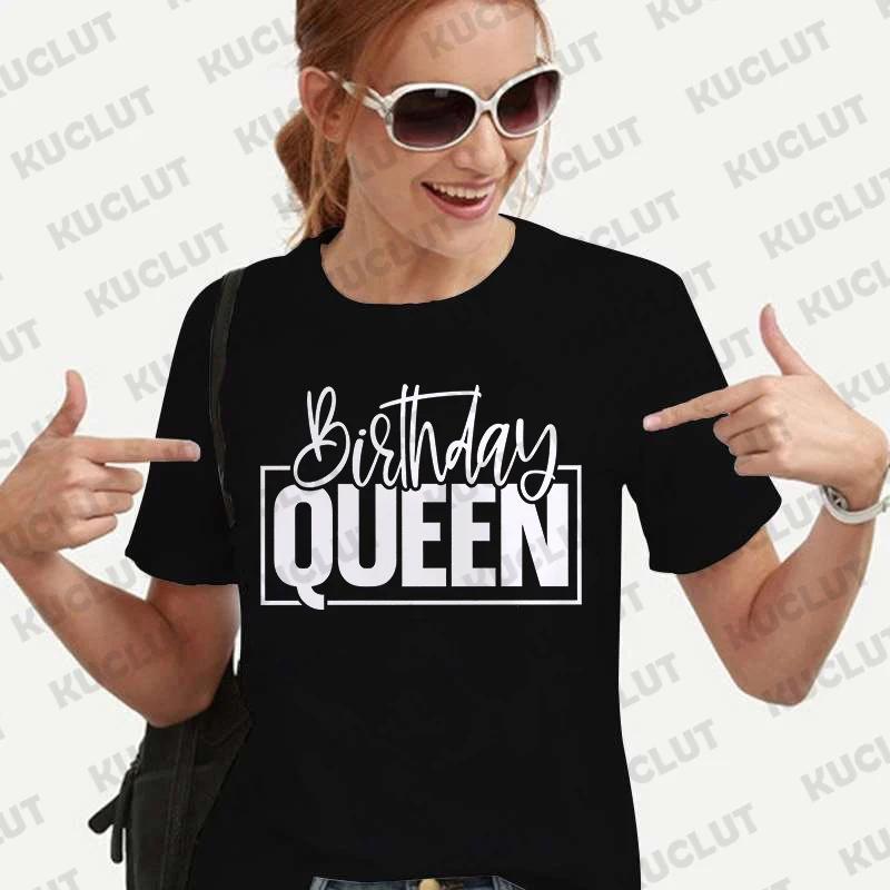 Birthday Crew Women's T Shirts Girls Birthday Queen Party Fashion Hip Hop Clothing Casual Short Sleeve Summer Female Tees Tops