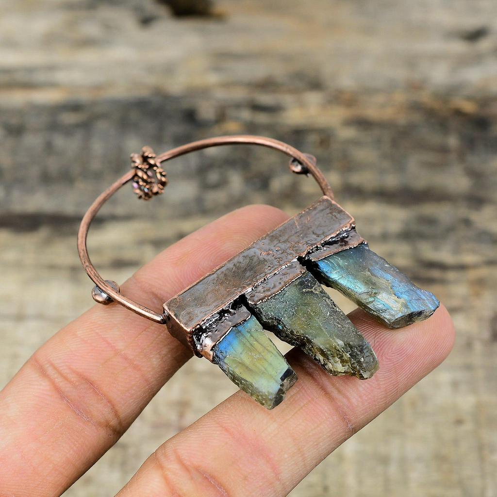 Кулон из необработанного драгоценного камня лабрадорит, гальванопластическая медная подвеска, бирюзовая подвеска «Спящая красавица», медные украшения ручной работы, подарки на помолвку