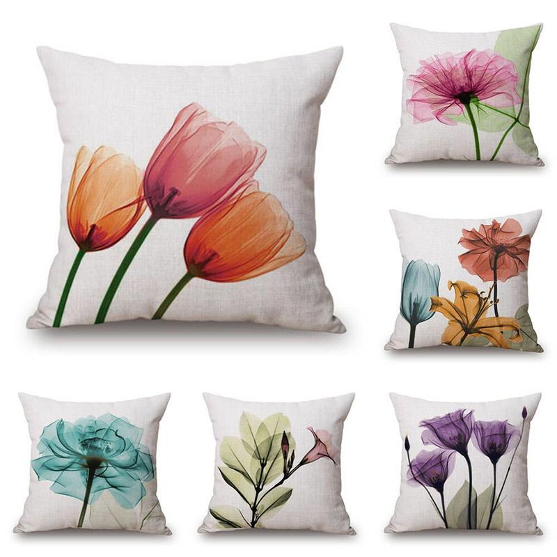Premium Cotton Linen Pillow Case With Timeless Tulips Design For Home Decor