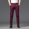 Мужские клетчатые эластичные брюки зауженного кроя - Модные осенние повседневные прямые брюки