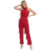 Women Sleeveless Jazz Costume Flowy Tassel Rompers Performance Dancewear Fringe Jumpsuit Tango Cha-Cha Samba Dancing Party Dress