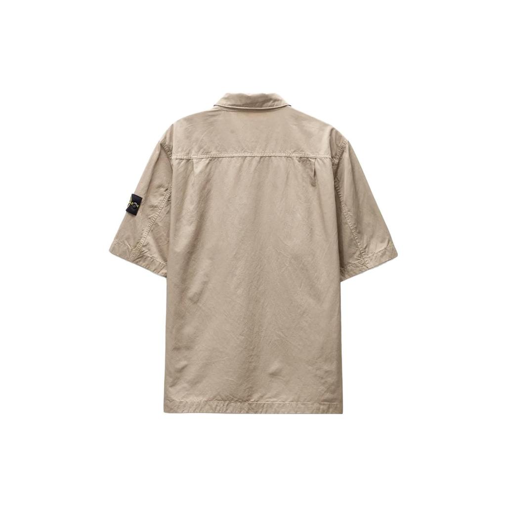 STONE ISLAND Мужская рубашка с коротким рукавом из купро однотонного цвета SS23, цвет голубино-серый 781511429-V0092