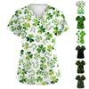 Women's Fashion Short-Sleeve Sleeve St. Patrick's Day Print V-Neck Pocket Workwear Top