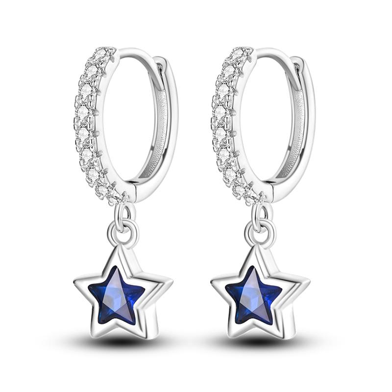 Fashion 925 Silver Color Earrings Blue Zircon Stars Moon Irregularity Earrings For Woman Fine Birthday Jewelry Gifts