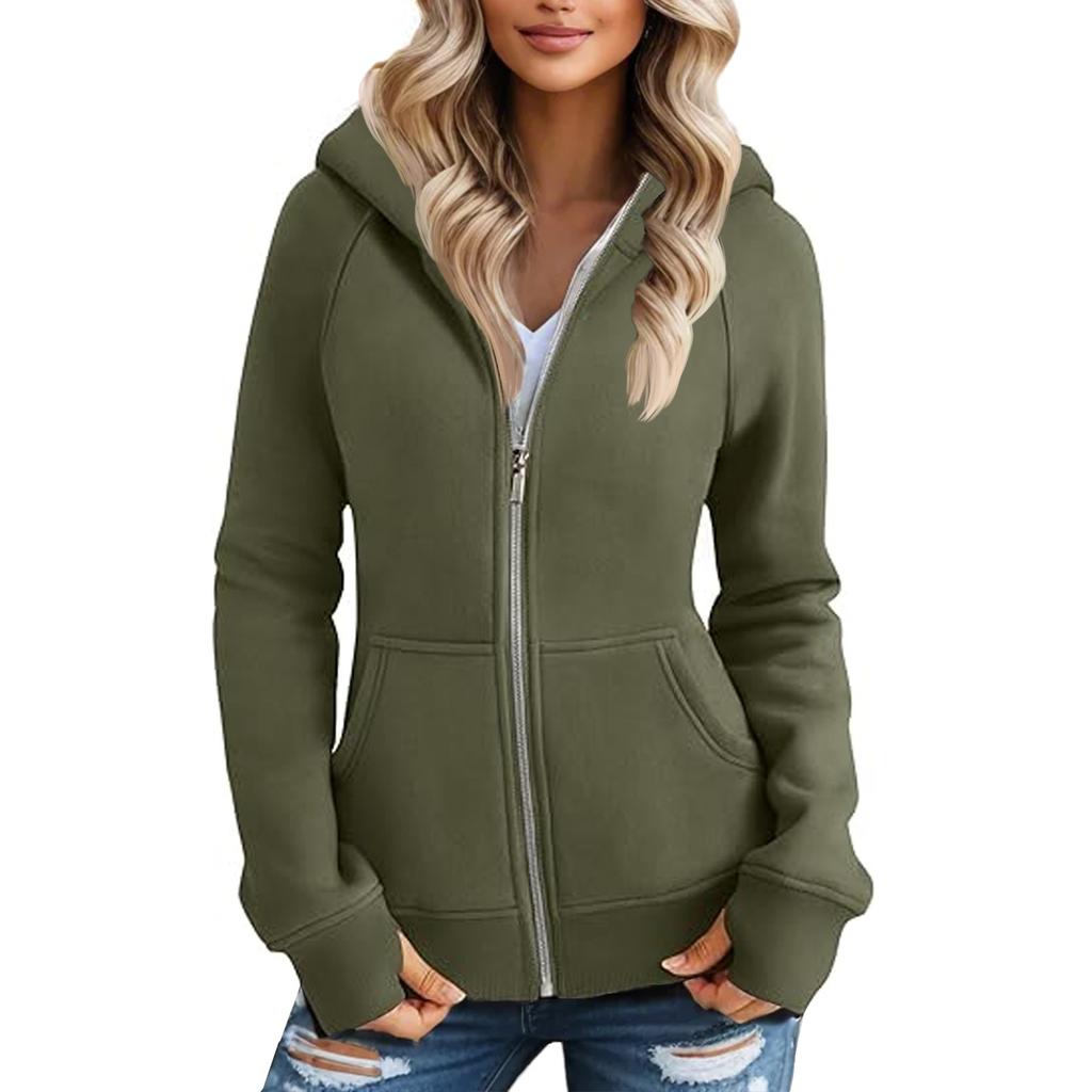 Women's Solid Color Zipper Hoodie And Fleece Hoodie Coat