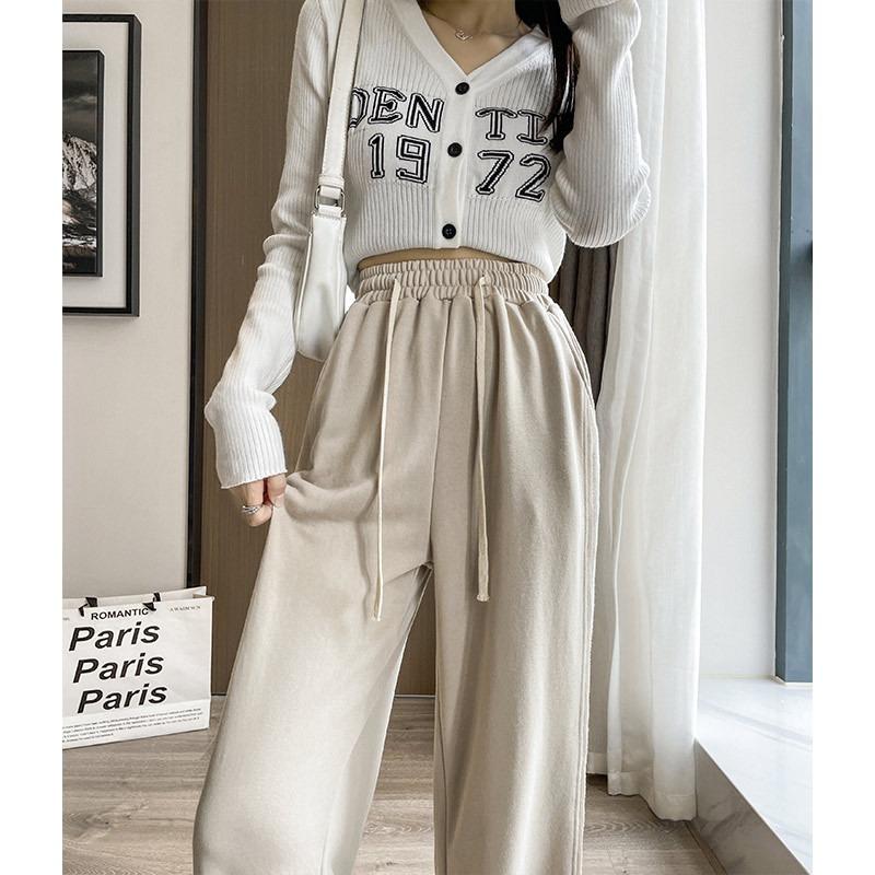 Wide leg pants women's pants spring and autumn new autumn high waist straight casual side split sweatpants