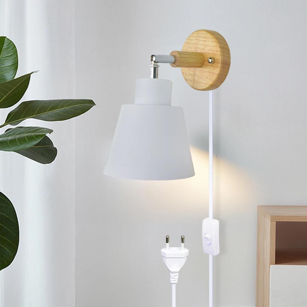 New Nordic Wall Light Indoor DIY E27 Wooden 6 Colors EU/UL Plug 350° Wall Lamps Living Room Bedroom Aisle Sconce Fixtures Decov