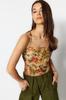 Women's Fashion New Blouse Multi-Colored Floral Pattern Fitted Fitted Strappy Crop Lined Stretchy Tulle Knitted Blouse