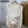 Retro Women's Round Neck Hollowed Out Knitted Vest Spring and Autumn New Loose Knitted Vest