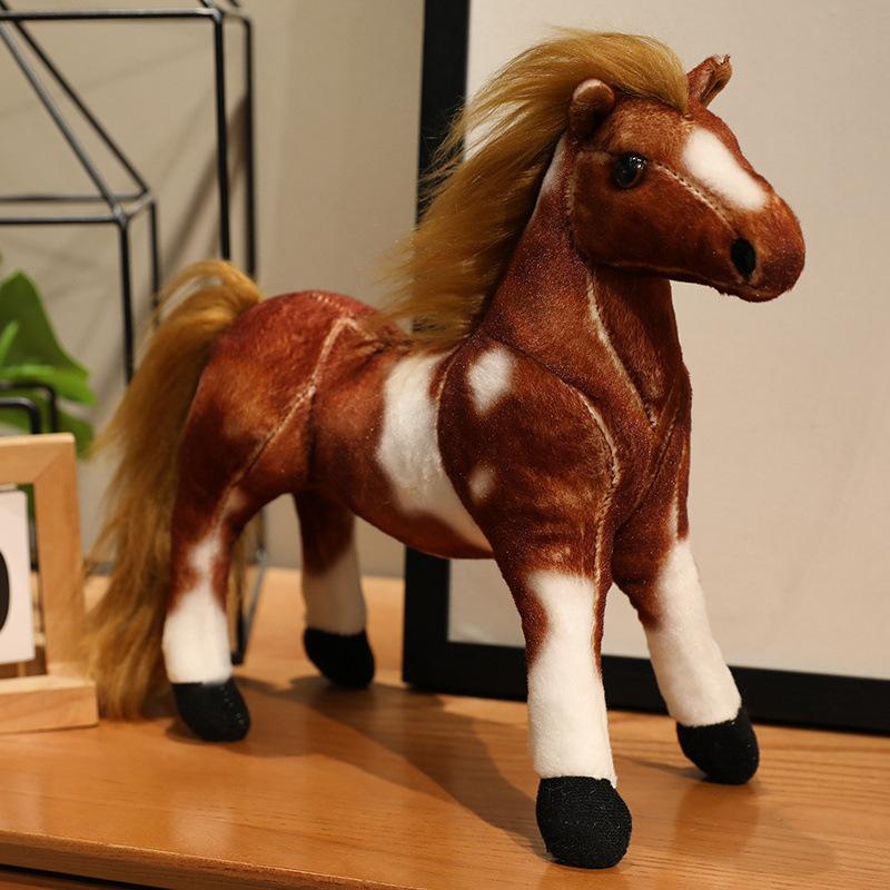 Имитация животного черная пони кукла плюшевая игрушка маленькая белая лошадь кукла зодиака лошади детская кукла