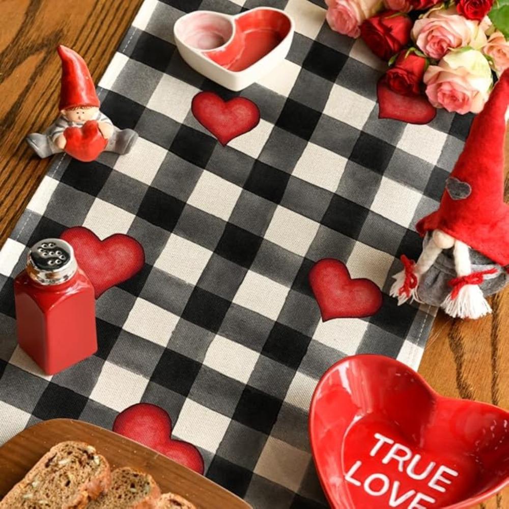 Buffalo Plaid Table Mats Hearts Gnomes Love Valentine's Day Placemats Anniversary Wedding Holiday for Party Kitchen Dining Decoration