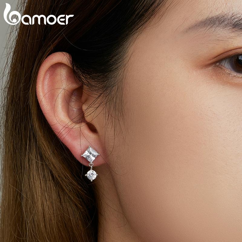 Женские серьги-гвоздики BAMOER из стерлингового серебра 925 пробы с нежным кубическим цирконием, изящные роскошные серьги-гвоздики для девочек, изысканные ювелирные изделия Gitf