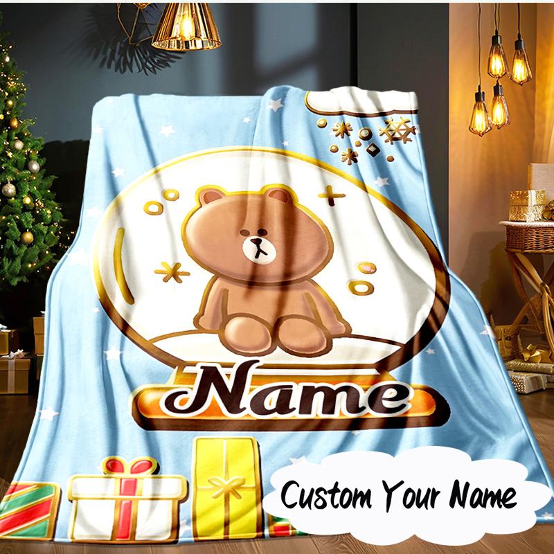 Custom Name Brown Bear Celebration Blanket Ideal Bedding Blanket Perfect for Travel, Camping, Living Rooms, Offices, Sofas, Fan Christmas gift