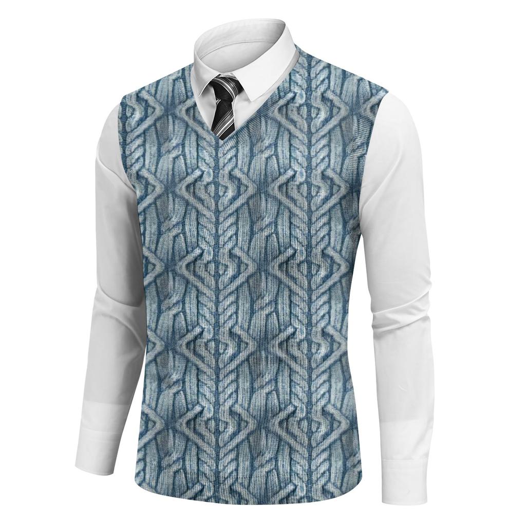 Мужская мода принтованный жилет с V-образным вырезом без рукавов трикотажный пуловер