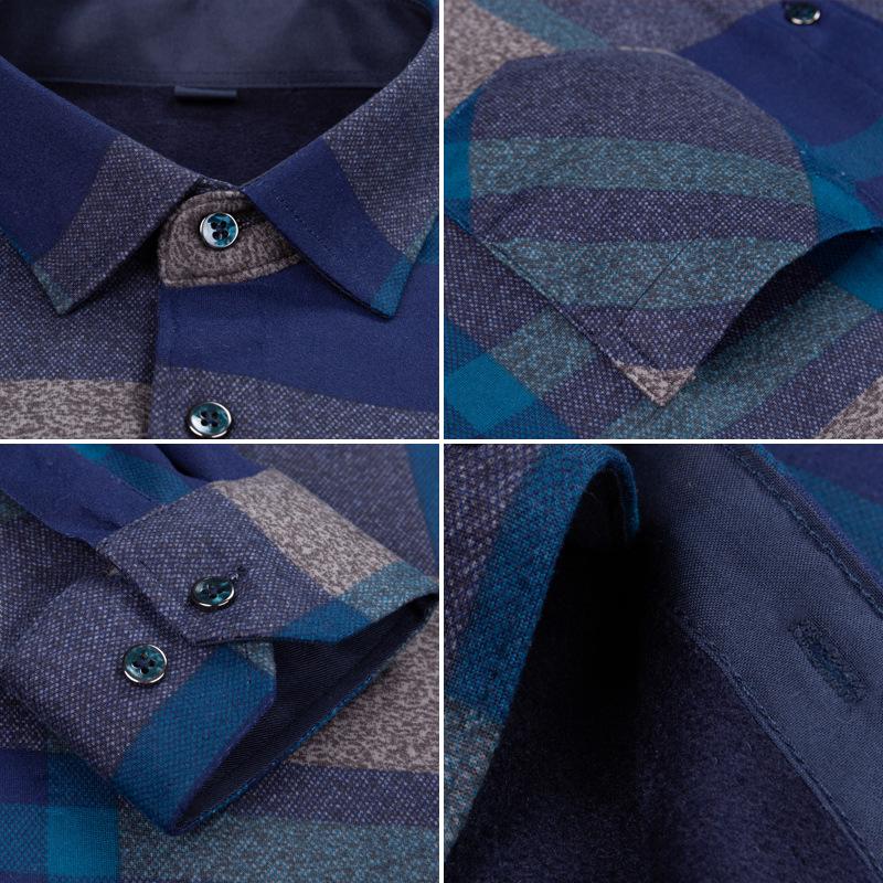 2023 Мужская утолщенная клетчатая теплая рубашка с длинным рукавом - зимняя, большого размера для пап среднего возраста