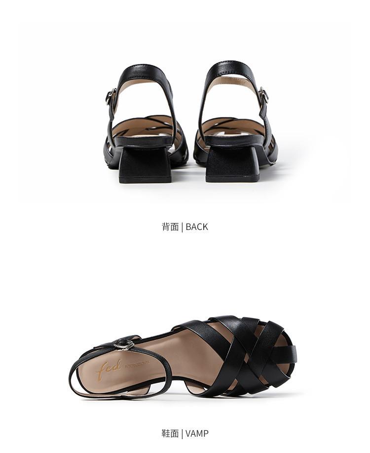 Woven sheepskin women's shoes summer round toe toe back empty pigpen shoes versatile mid heel thick heel Roman sandals for women