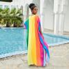 EDOLYNSA Plus Size Bathing Cover Up Boho Colorful Printed Kaftan Dress Bat Sleeve Long Tops Wedding Guest Dress  Q1546