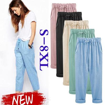 Женские модные летние большие размеры 8XL, свободные тонкие льняные удобные повседневные брюки