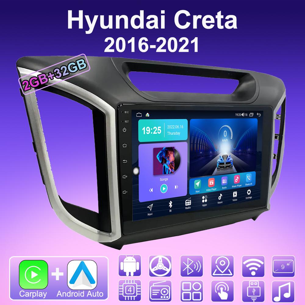 2 DIN Android Carplay Car Radio For Hyundai Creta 2016-2021 Multimedia Player Head Unit Stereo GPS Navigation BT WIFI 2+32GB