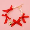 Dog Faux Pearl Necklace with Bow Adjustable Pet Wedding Collar with Heart Pendant for Small Medium Girls Dogs Cats Accessories