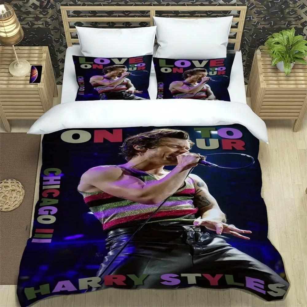Singer Harry Styles Duvet Cover Pillowcase Bedding Set One Direction Adult Boys Girls Bedroom Decoration Single Double Size