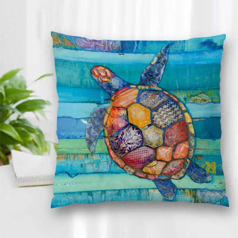 Hot Sale Decorative Pillowcase Turtle Art Painting Square Zipper Best Gift