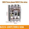 Transparent Hydraulic Electromagnetic Plastic Circuit Breaker DZ15-100T/3901 63A 100A 3-Phase 3P