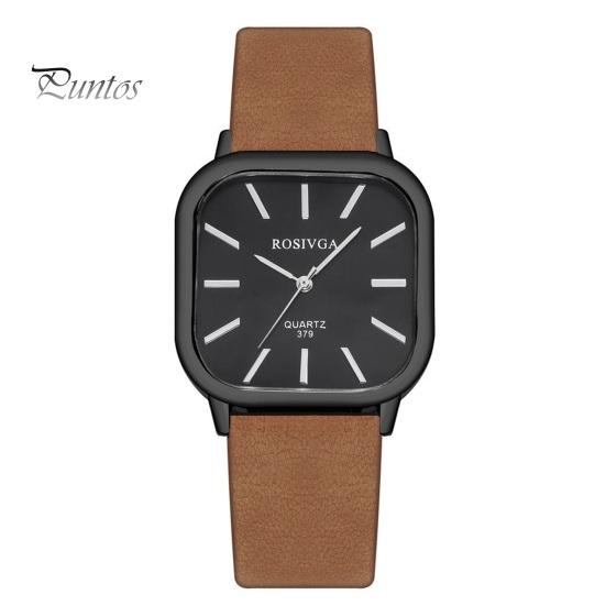 Square Quartz Watch Simple Elegant Adjustable Men Lady Minimalistic Design Anti-rust Faux Leather Quartz Watch