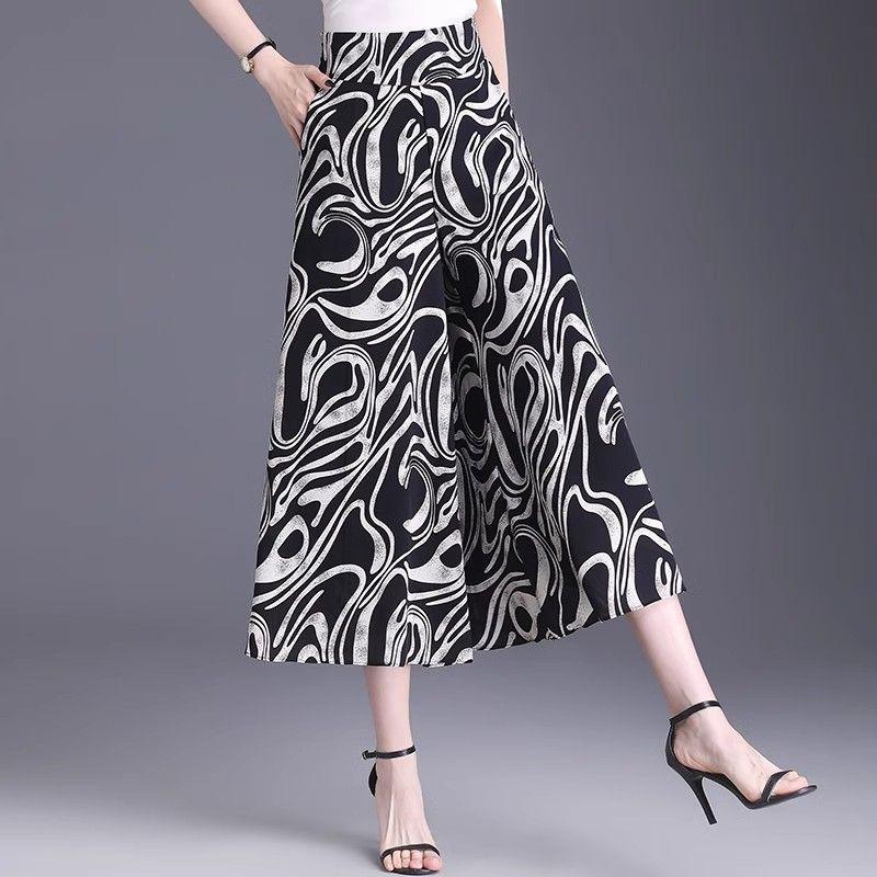 Женские брюки Ice Silk Wide Leg, летние брюки Mom с высокой талией и принтом, свободные укороченные брюки