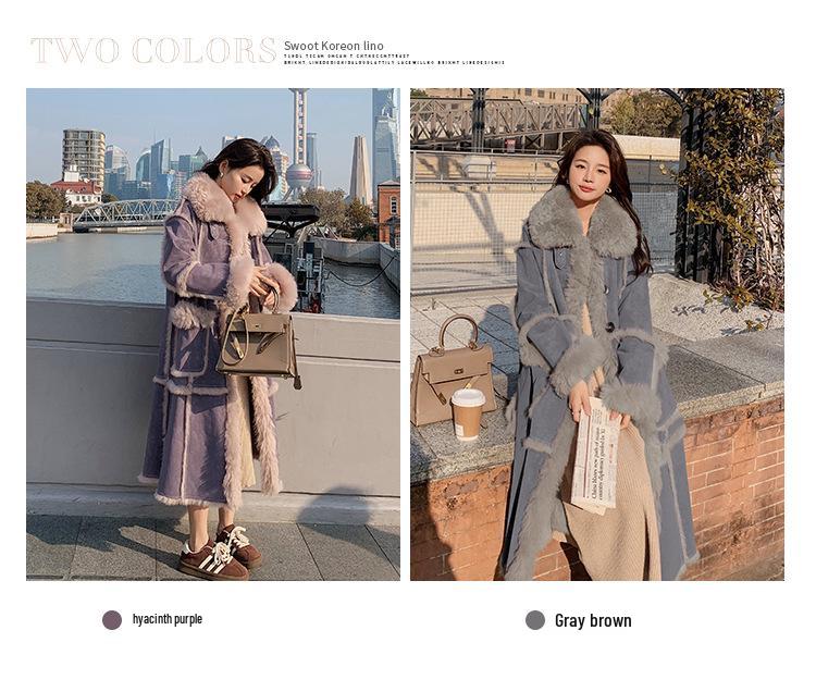 Женское очень длинное пальто из искусственного меха под овчину - Стиль Зима 2024 (2166)