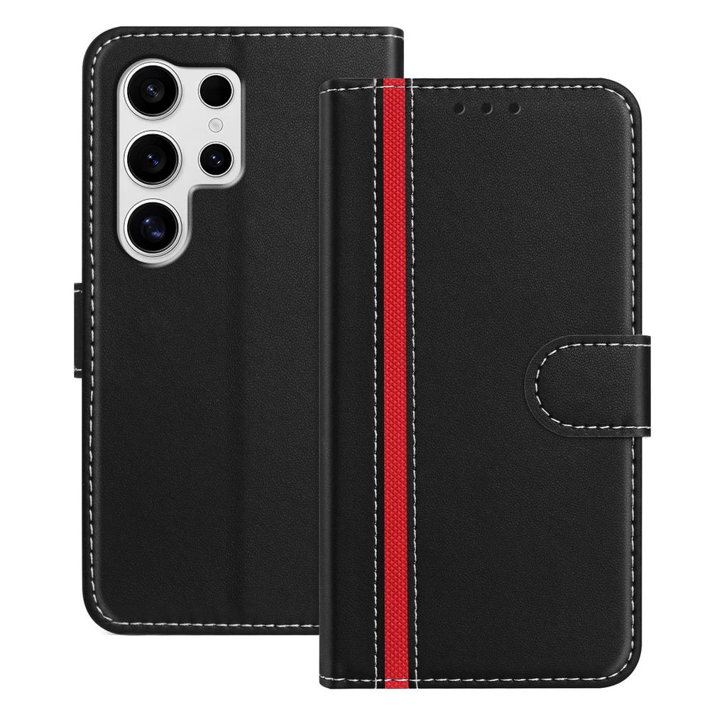 For Samsung Galaxy S25 Ultra Phone Cases Wallet Stand Color Splicing Leather Cover with Magnetic Clasp