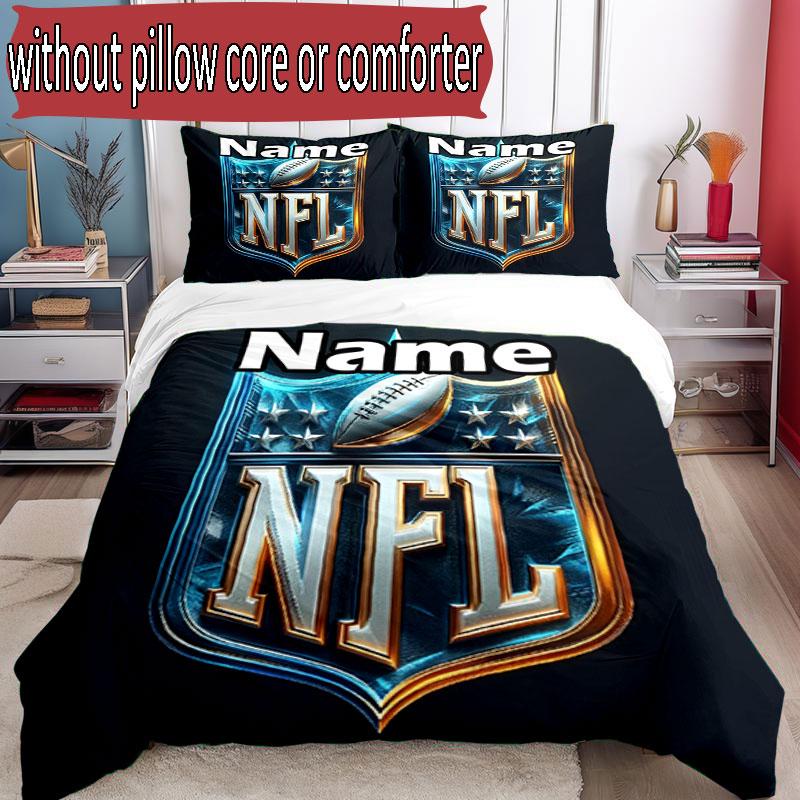 3pcs Duvet Cover Set (1*Duvet Cover + 2*Pillowcase, Without Core), Custom Name NFL Pattern Bedding Set, Home Bedroom Decor Gift