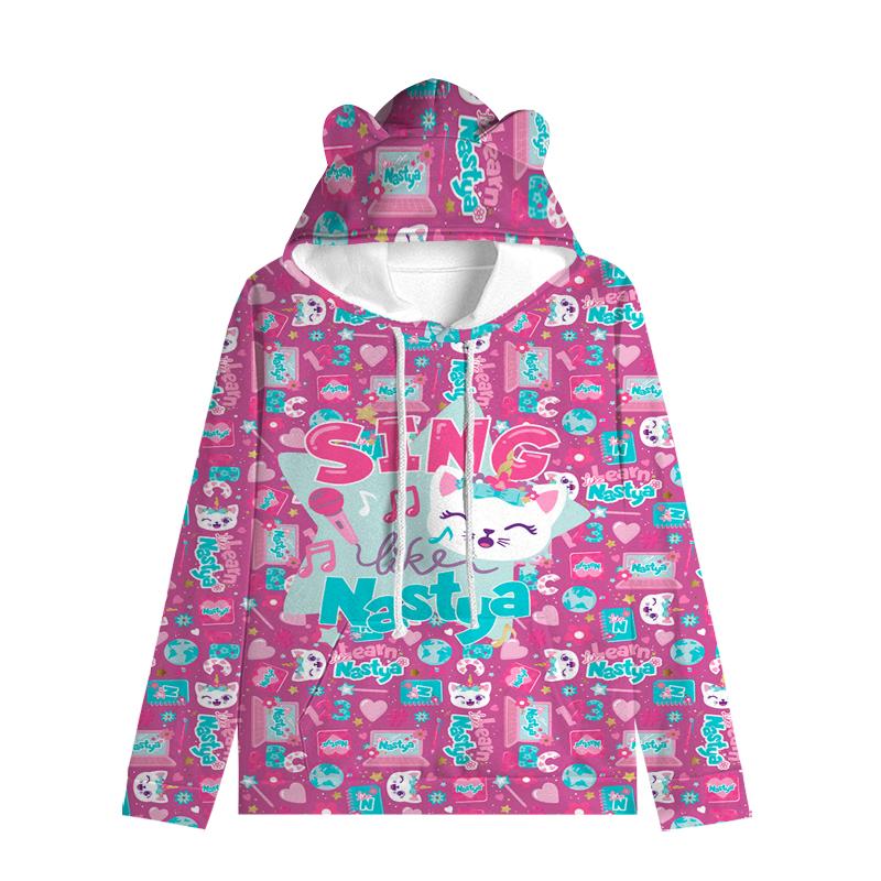 Толстовка с капюшоном для детей Like Nastya с кошачьими ушками, регулируемые ушки, милый мультяшный дизайн, мягкий зимний теплый пуловер для мальчиков и девочек